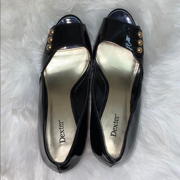 Dexter Patten Black Heels with Gold Buttons 8 - Picture 4 of 8
